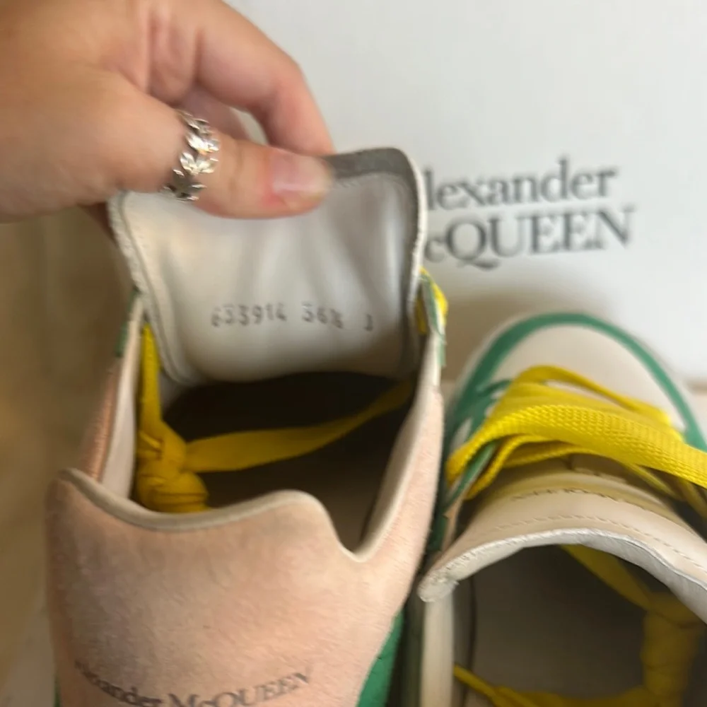 Alexander McQueen Green and Cream Sneakers with Yellow Laces - Picture 5 of 5